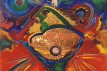 acrylic on canvas+ metal collage -1999 cm.80x150